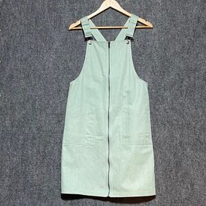 Sweet Claire Sage Green Cotton Zipper Front Pinafore Overall Dress Medium